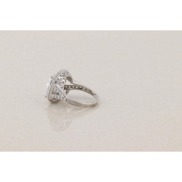 Sterling Silver Cushion Cut Cubic Zirconia Halo Ring Size 6 1/4 Sparkly - Picture 7 of 8